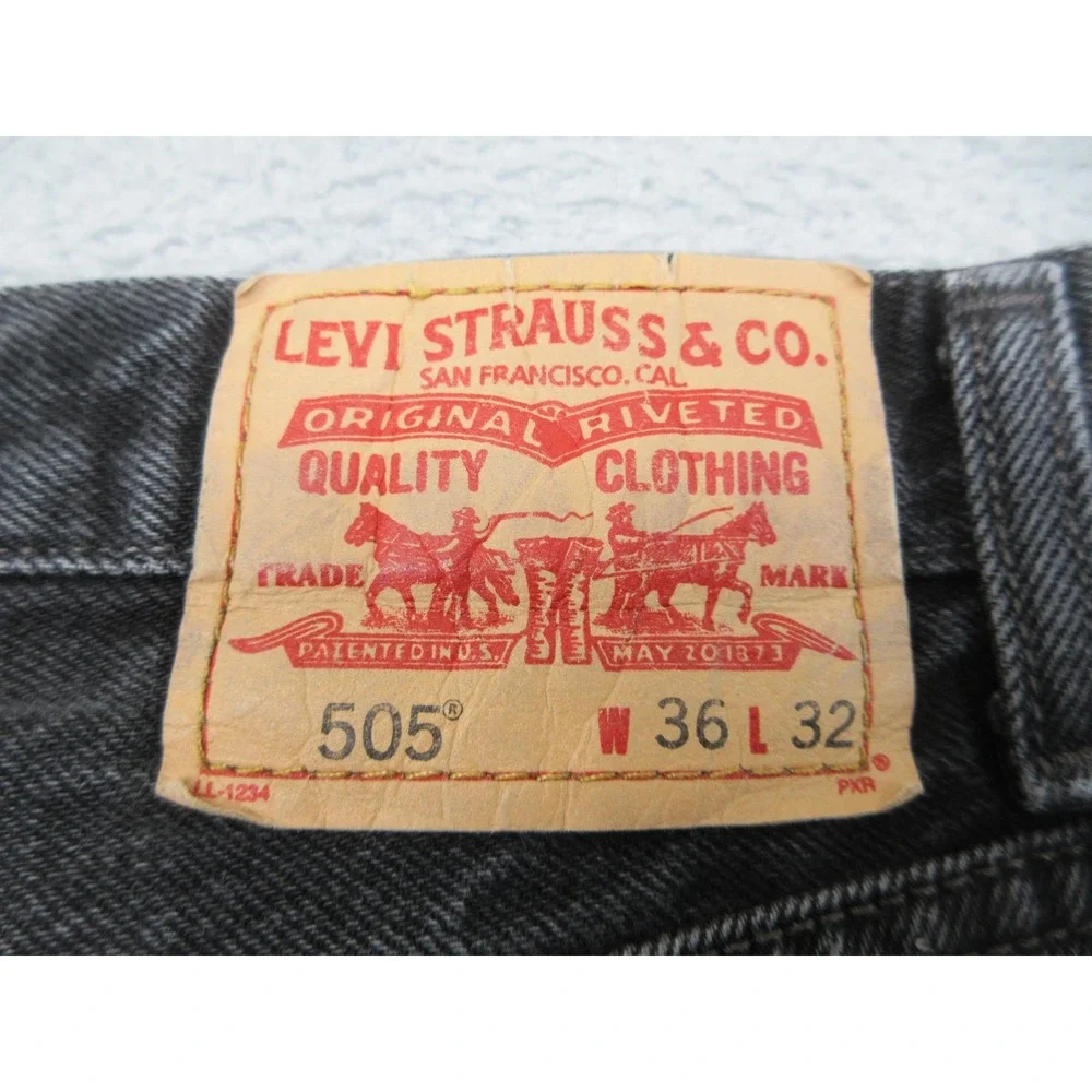 Levis 505 Jeans Mens 36x32 Faded Black Regular Fit Straight Leg 100% Cotton